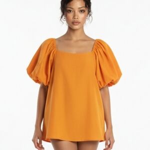 Anthropologie Maeve Mango Orange Puffed Sleeves Blouse Top S (bx28)